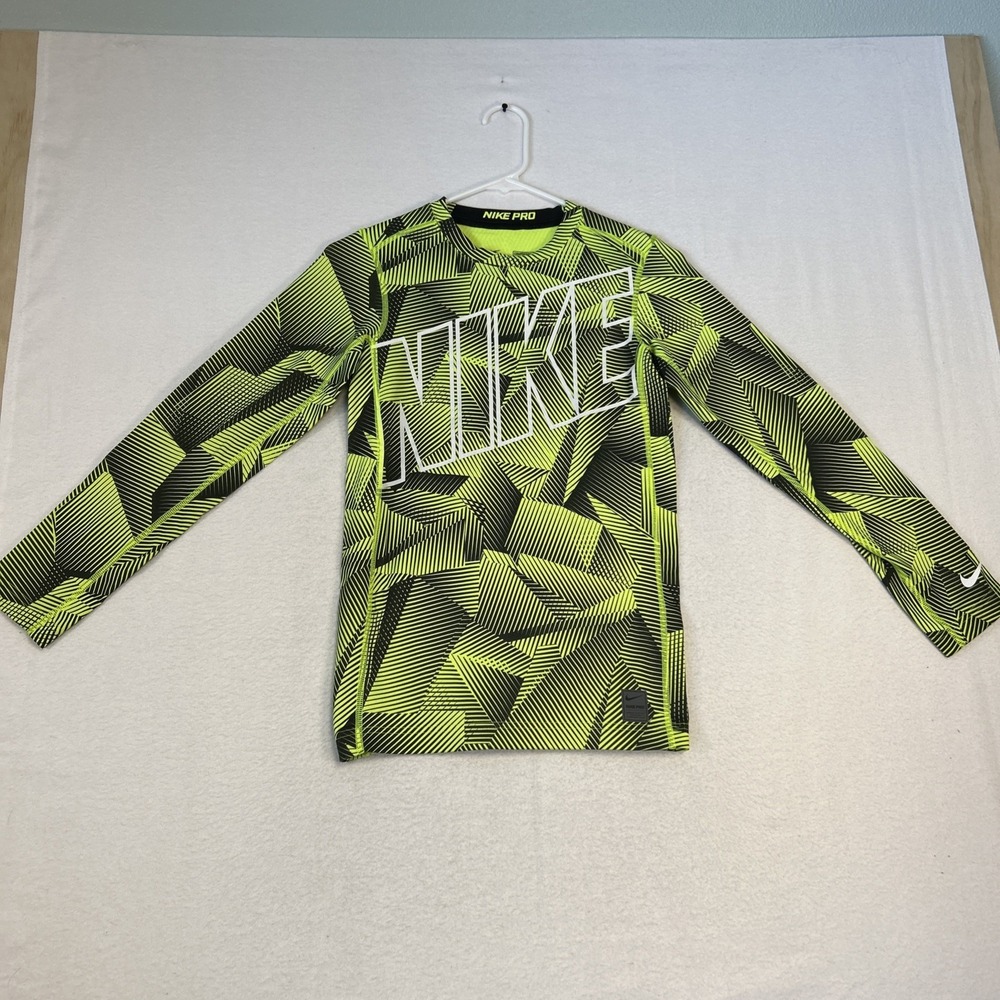 Nike Pro Compression Shirt Youth XL 18-20 Dri Fit Stay Warm Yellow Black Gym